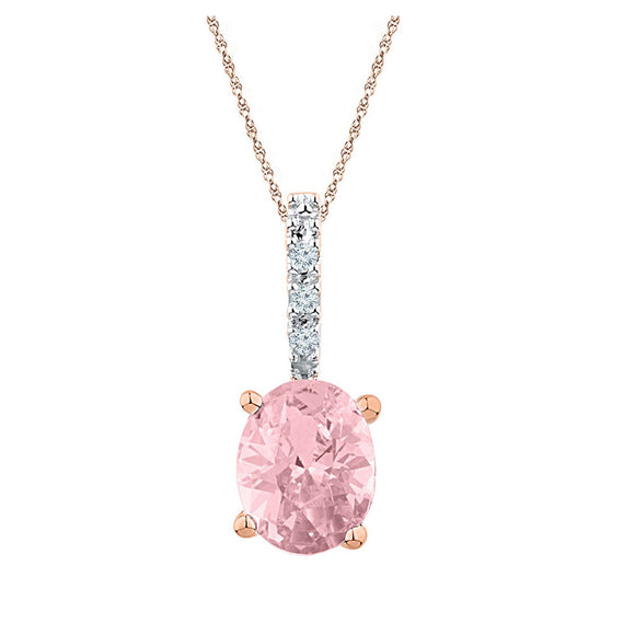 10kt Rose Gold Womens Oval Synthetic Morganite Solitaire Pendant 7/8 Cttw