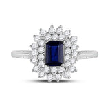 10kt White Gold Womens Emerald Synthetic Blue Sapphire Solitaire Ring 1-1/3 Cttw