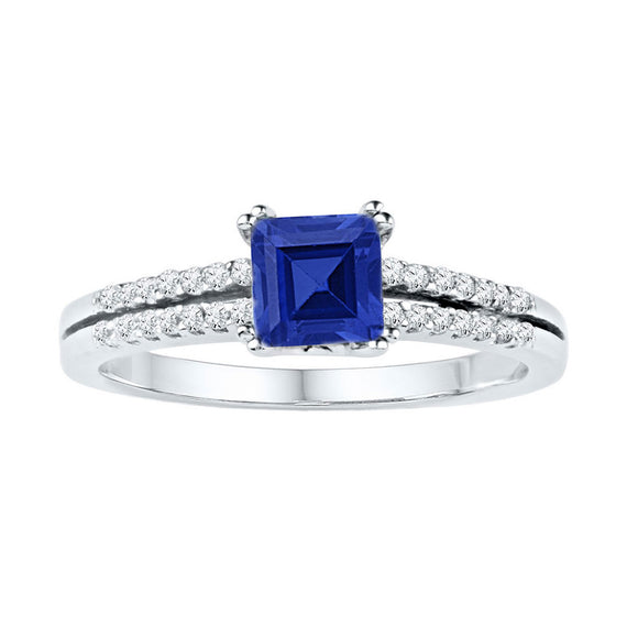 10kt White Gold Womens Princess Synthetic Blue Sapphire Solitaire Ring 1 Cttw
