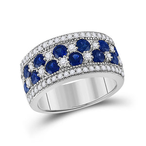 Sterling Silver Womens Round Synthetic Blue Sapphire Band Ring 2-3/8 Cttw