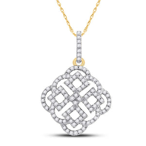 10kt Yellow Gold Womens Round Diamond Offset Square Pendant 1/2 Cttw