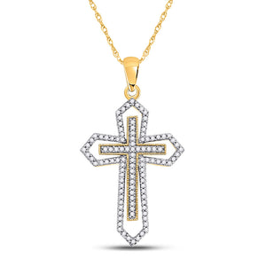 10kt Yellow Gold Womens Round Diamond Gothic Cross Pendant 1/2 Cttw