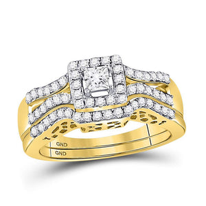 14kt Yellow Gold Princess Diamond Bridal Wedding Ring Band Set 5/8 Cttw