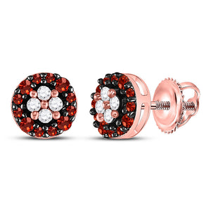 10kt Rose Gold Womens Round Red Color Enhanced Diamond Cluster Earrings 1/3 Cttw