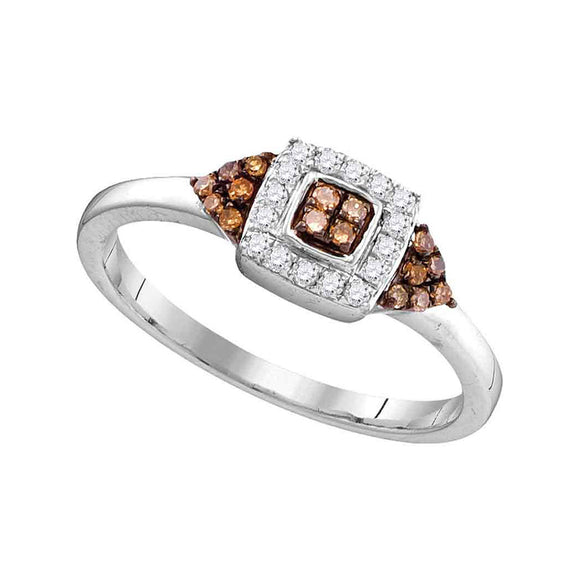 10kt White Gold Womens Round Brown Diamond Square Cluster Ring 1/5 Cttw