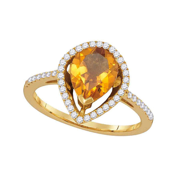 14kt Yellow Gold Womens Pear Citrine Diamond Teardrop Solitaire Ring 1-5/8 Cttw