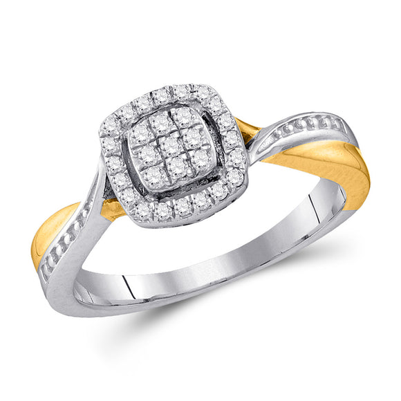 10kt Two-tone Gold Womens Round Diamond Square Ring 1/5 Cttw