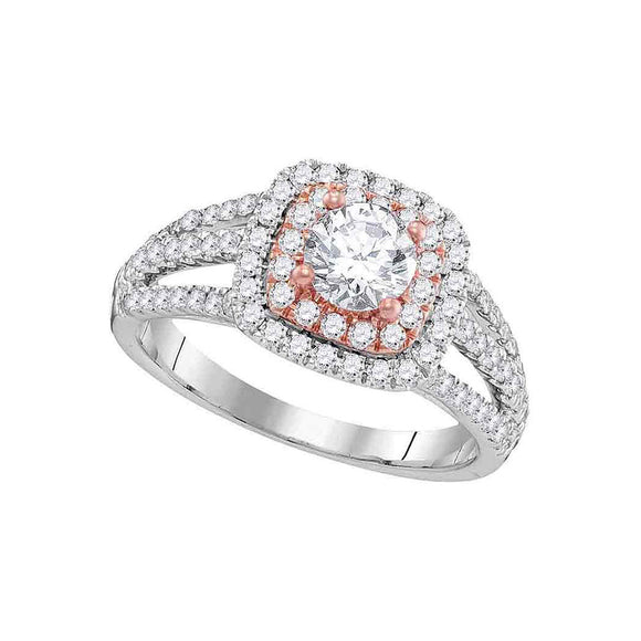 14kt White Gold Round Diamond Halo Bridal Wedding Engagement Ring 1-1/4 Cttw