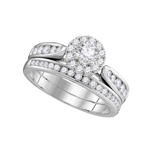14kt White Gold Diamond Round Halo Bridal Wedding Ring Band Set 1 Cttw