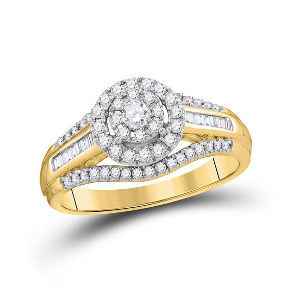10kt Yellow Gold Round Diamond Halo Bridal Wedding Engagement Ring 1/2 Cttw