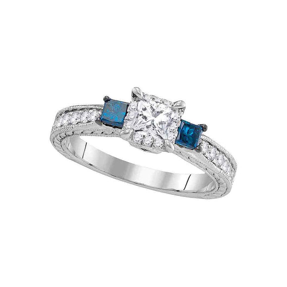 14k White Gold 3-stone Blue Color Enhanced Diamond Wedding Bridal Engagement Ring 1 Cttw