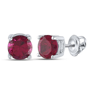 Sterling Silver Womens Round Synthetic Ruby Stud Earrings 2 Cttw