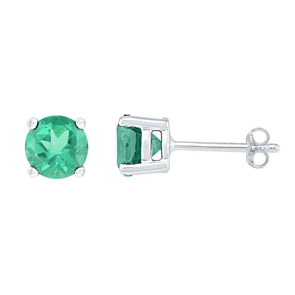 10kt White Gold Womens Round Synthetic Emerald Solitaire Earrings 2 Cttw
