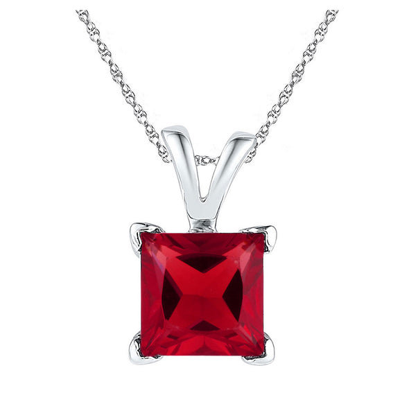 10kt White Gold Womens Princess Synthetic Ruby Solitaire Pendant 1-1/3 Cttw