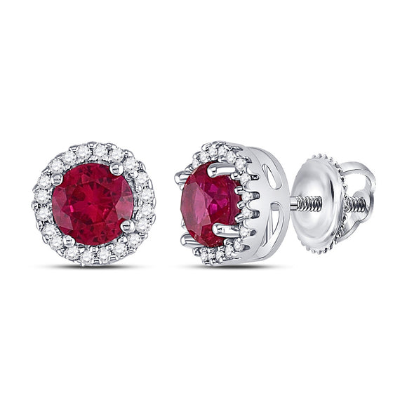 Sterling Silver Womens Round Synthetic Ruby Solitaire Stud Earrings 1-1/3 Cttw