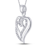 Sterling Silver Womens Round Diamond Double Heart Pendant 1/10 Cttw