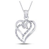 Sterling Silver Womens Round Diamond Double Heart Pendant 1/10 Cttw