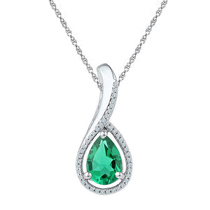 Sterling Silver Womens Pear Synthetic Emerald Teardrop Pendant 2 Cttw