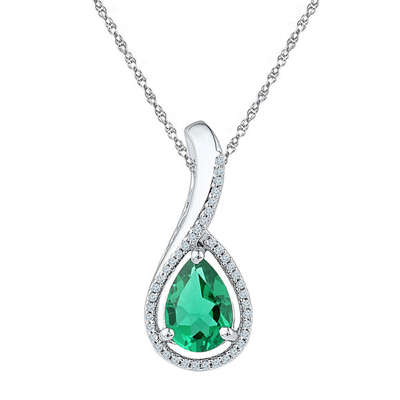Sterling Silver Womens Pear Synthetic Emerald Teardrop Pendant 2 Cttw