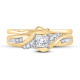 14kt Yellow Gold Princess Diamond Bridal Wedding Ring Band Set 1/2 Cttw