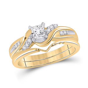 14kt Yellow Gold Princess Diamond Bridal Wedding Ring Band Set 1/2 Cttw