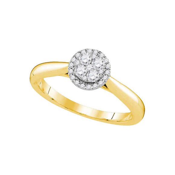 14kt Yellow Gold Round Diamond Cluster Bridal Wedding Engagement Ring 1/4 Cttw