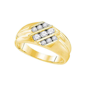 10kt Yellow Gold Mens Round Diamond Wedding Triple Row Band Ring 5/8 Cttw