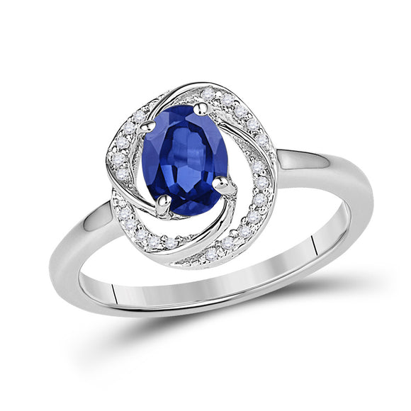 10kt White Gold Womens Oval Synthetic Blue Sapphire Solitaire Ring 1-1/4 Cttw