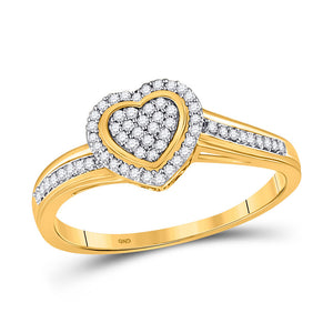 10kt Yellow Gold Womens Round Diamond Heart Ring 1/6 Cttw