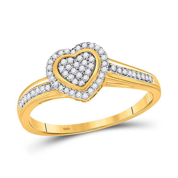 10kt Yellow Gold Womens Round Diamond Heart Ring 1/6 Cttw