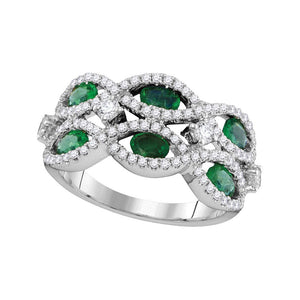 18kt White Gold Womens Oval Emerald Diamond Fashion Ring 1-7/8 Cttw