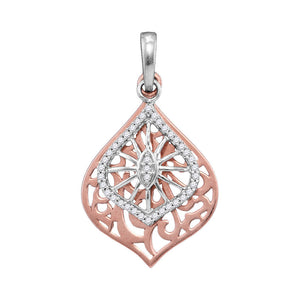 10kt Two-tone Gold Womens Round Diamond Openwork Wide Oval Pendant 1/8 Cttw