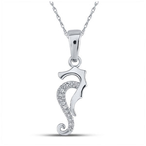 10kt White Gold Womens Round Diamond Seahorse Animal Pendant 1/20 Cttw