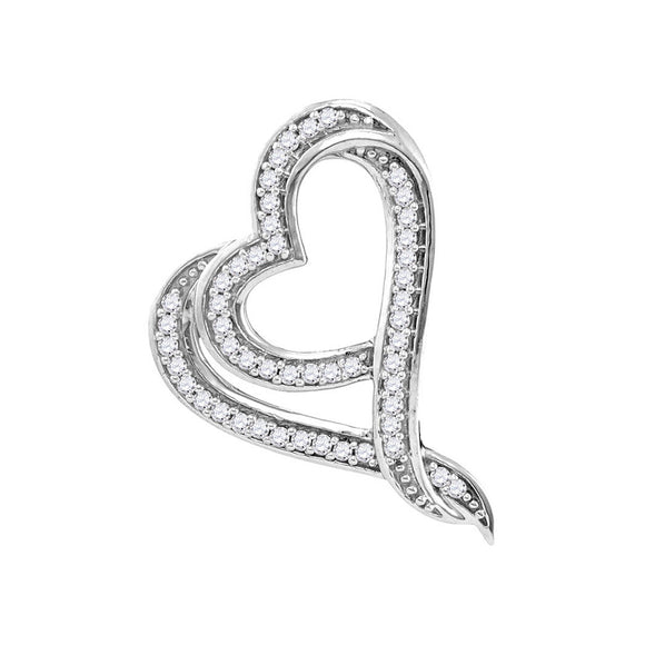 10kt White Gold Womens Round Diamond Heart Pendant 1/8 Cttw