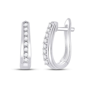 10kt White Gold Womens Round Diamond Oblong Hoop Earrings 1/4 Cttw