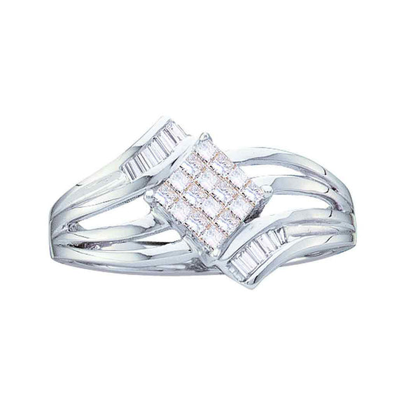 14kt White Gold Womens Princess Diamond Offset Square Cluster Ring 1/4 Cttw