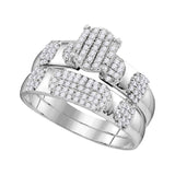 10kt White Gold His Hers Round Diamond Oval Matching Wedding Set 3/4 Cttw