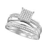 10kt White Gold His Hers Round Diamond Cluster Matching Wedding Set 1/3 Cttw