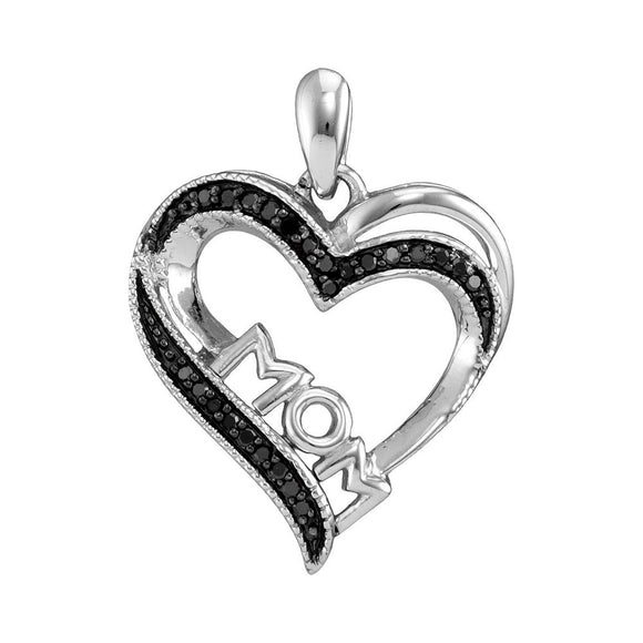 Sterling Silver Womens Round Black Color Enhanced Diamond Mom Heart Pendant 1/10 Cttw
