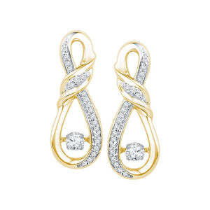 10kt Yellow Gold Womens Round Diamond Moving Twinkle Solitaire Twist Ribbon Earrings 1/3 Cttw
