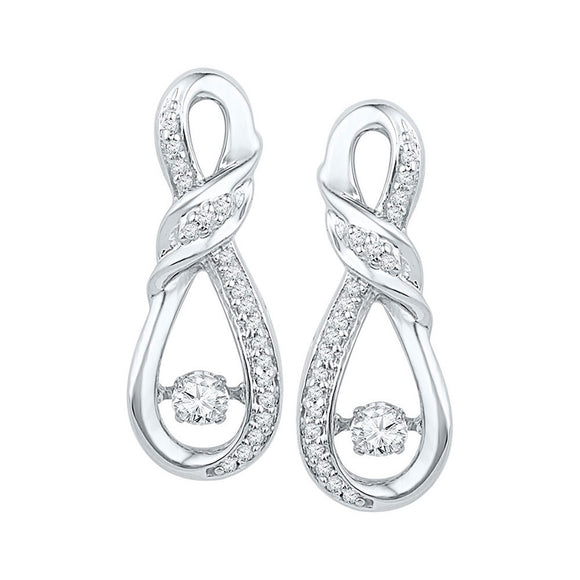 10kt White Gold Womens Round Diamond Moving Twinkle Fashion Earrings 1/3 Cttw