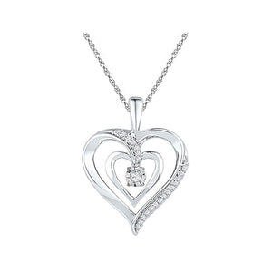 Sterling Silver Womens Round Diamond Heart Pendant 1/10 Cttw