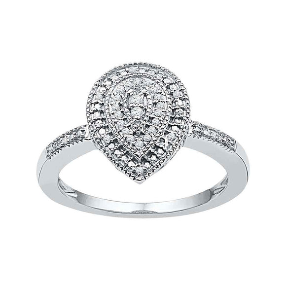 10kt White Gold Womens Round Diamond Teardrop Cluster Ring 1/10 Cttw