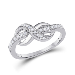 10kt White Gold Womens Round Diamond Knot Infinity Ring 1/6 Cttw