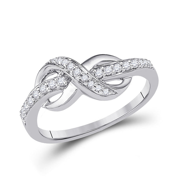 10kt White Gold Womens Round Diamond Knot Infinity Ring 1/6 Cttw
