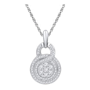 10kt White Gold Womens Round Diamond Circle Flower Cluster Pendant 1/2 Cttw