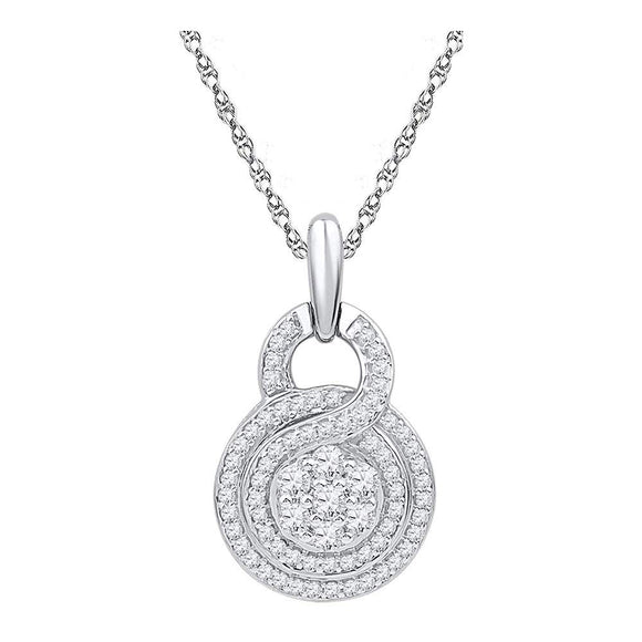 10kt White Gold Womens Round Diamond Circle Flower Cluster Pendant 1/2 Cttw