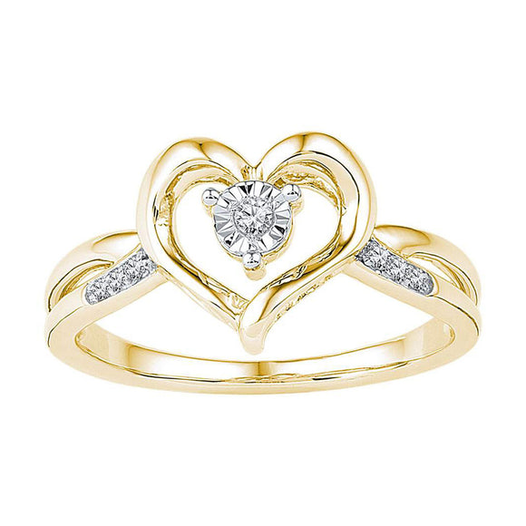 10kt Yellow Gold Womens Round Diamond Solitaire Heart Ring 1/20 Cttw