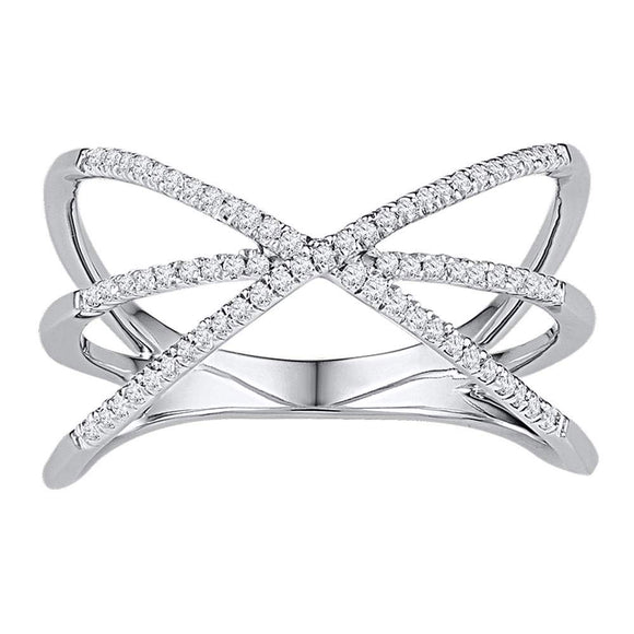 10kt White Gold Womens Round Diamond Negative Space Band Ring 1/5 Cttw