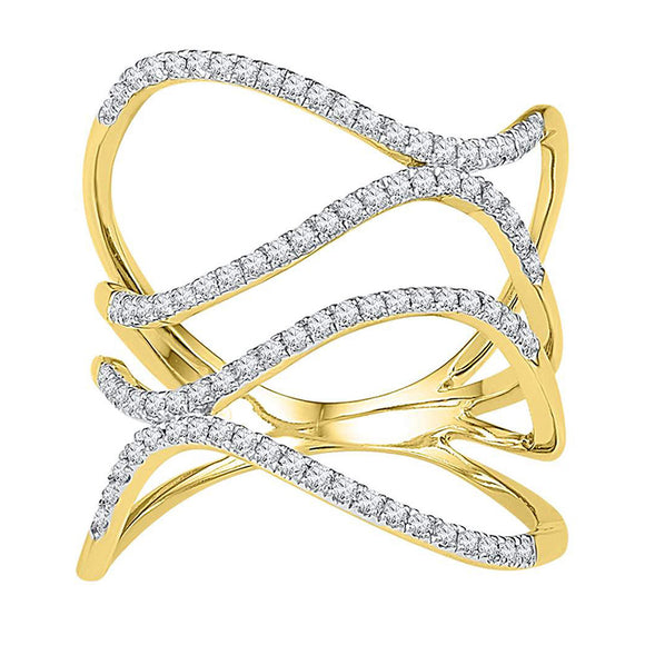 10kt Yellow Gold Womens Round Diamond Freeform Statement Fashion Ring 3/8 Cttw